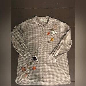 Bobbie Brooks LadiesButton Up Plaid Shirt Fall Leaf Embroidery 100% Cotton Sz XL
